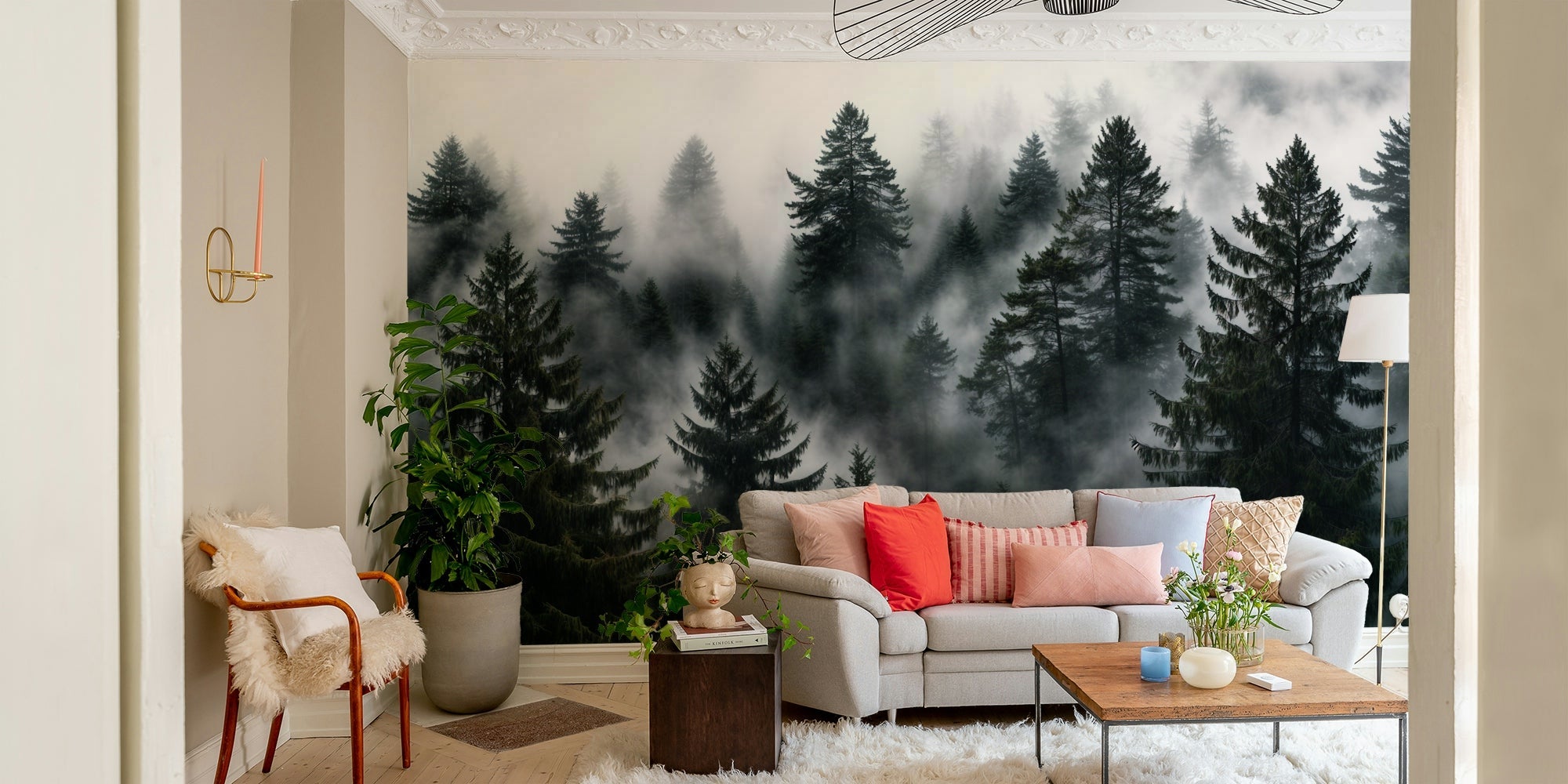 A wall mural of a peaceful evergreen forest. GD3585

