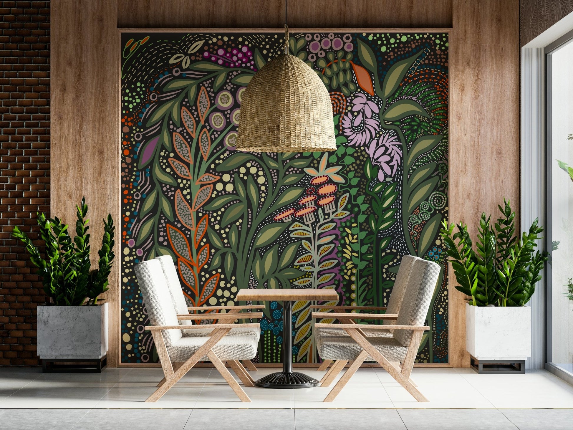 A serene subtle floral wall mural for your decor., GD6016