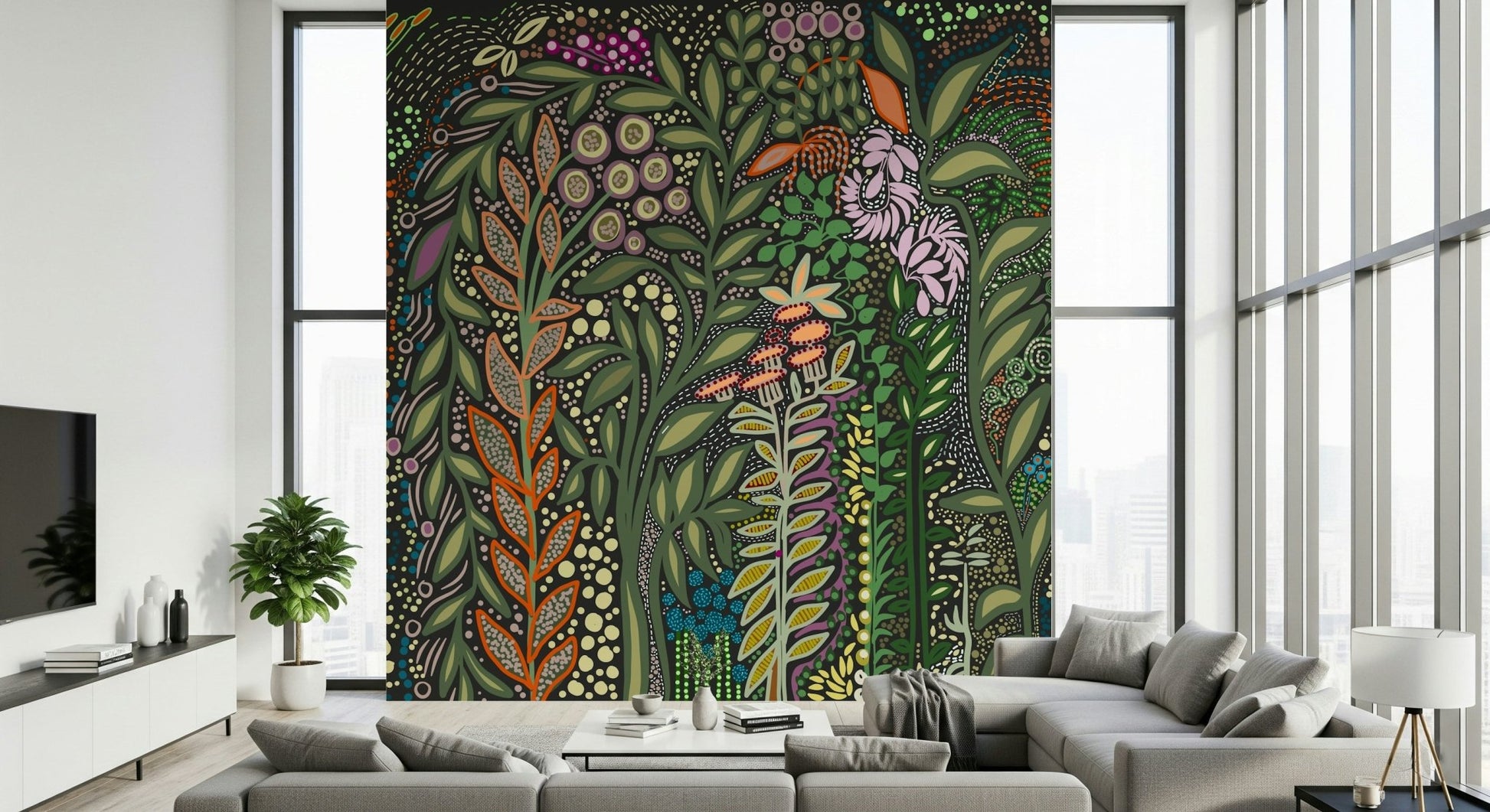 A contemplative gentle design wallpaper mural for a feature wall., GD6016