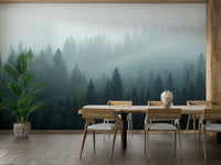 Dense fog forest wallpaper design

