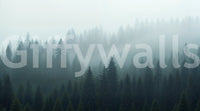 Hazy pine tree forest wall design

