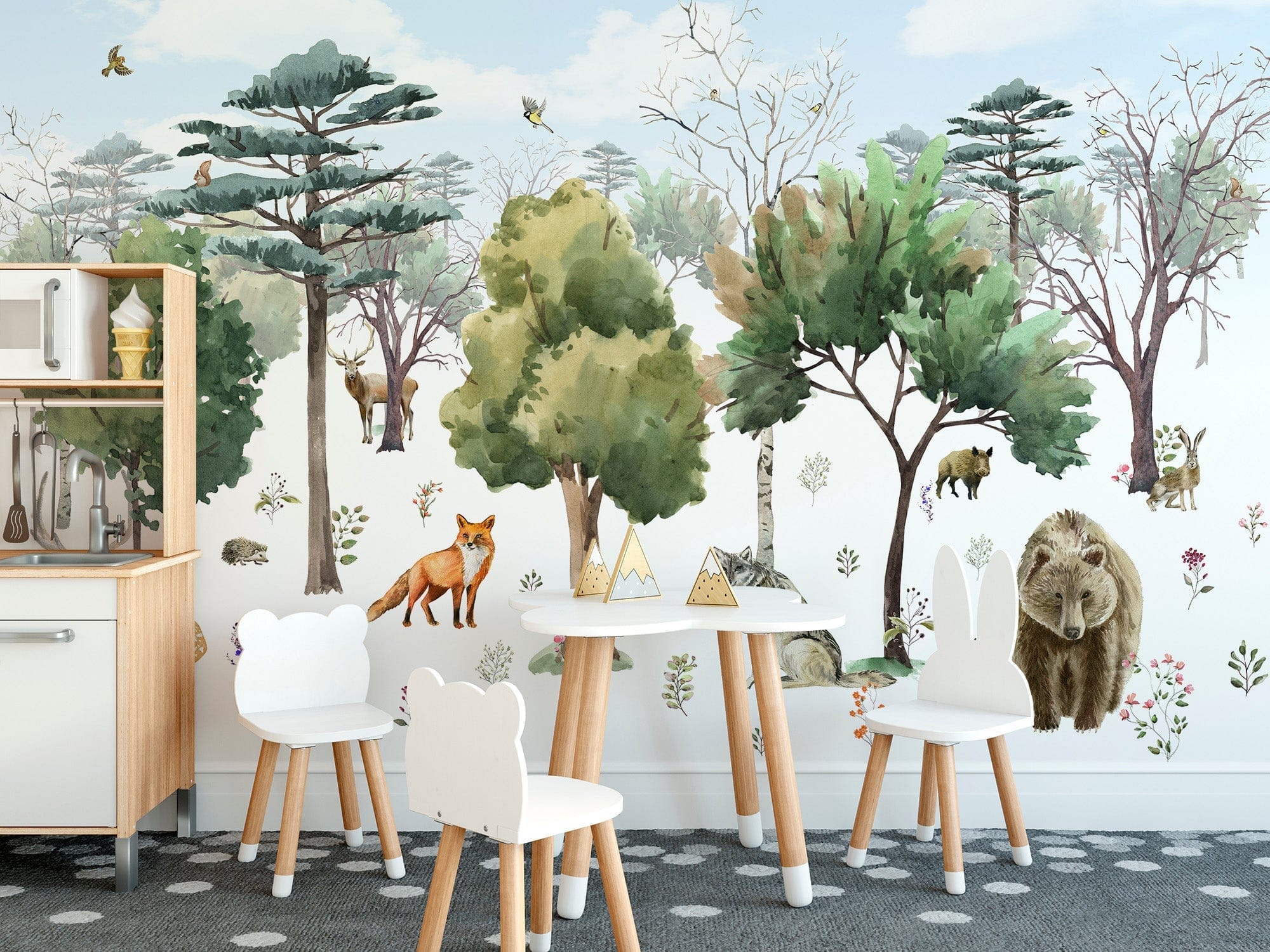 Vibrant forest animals wall mural wallpaper for lively interiors., B330