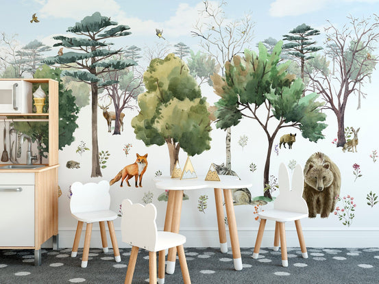 Vibrant forest animals wall mural wallpaper for lively interiors., B330