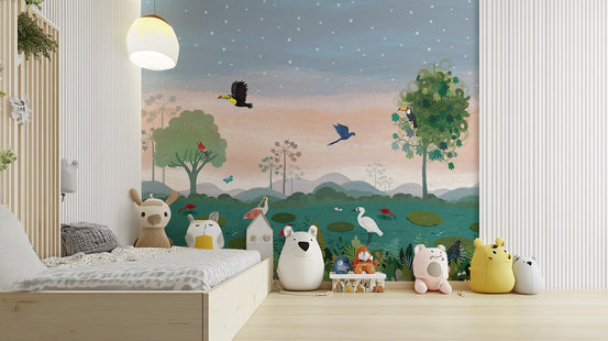 Playful wildlife wallpaper for kids’ space, C323