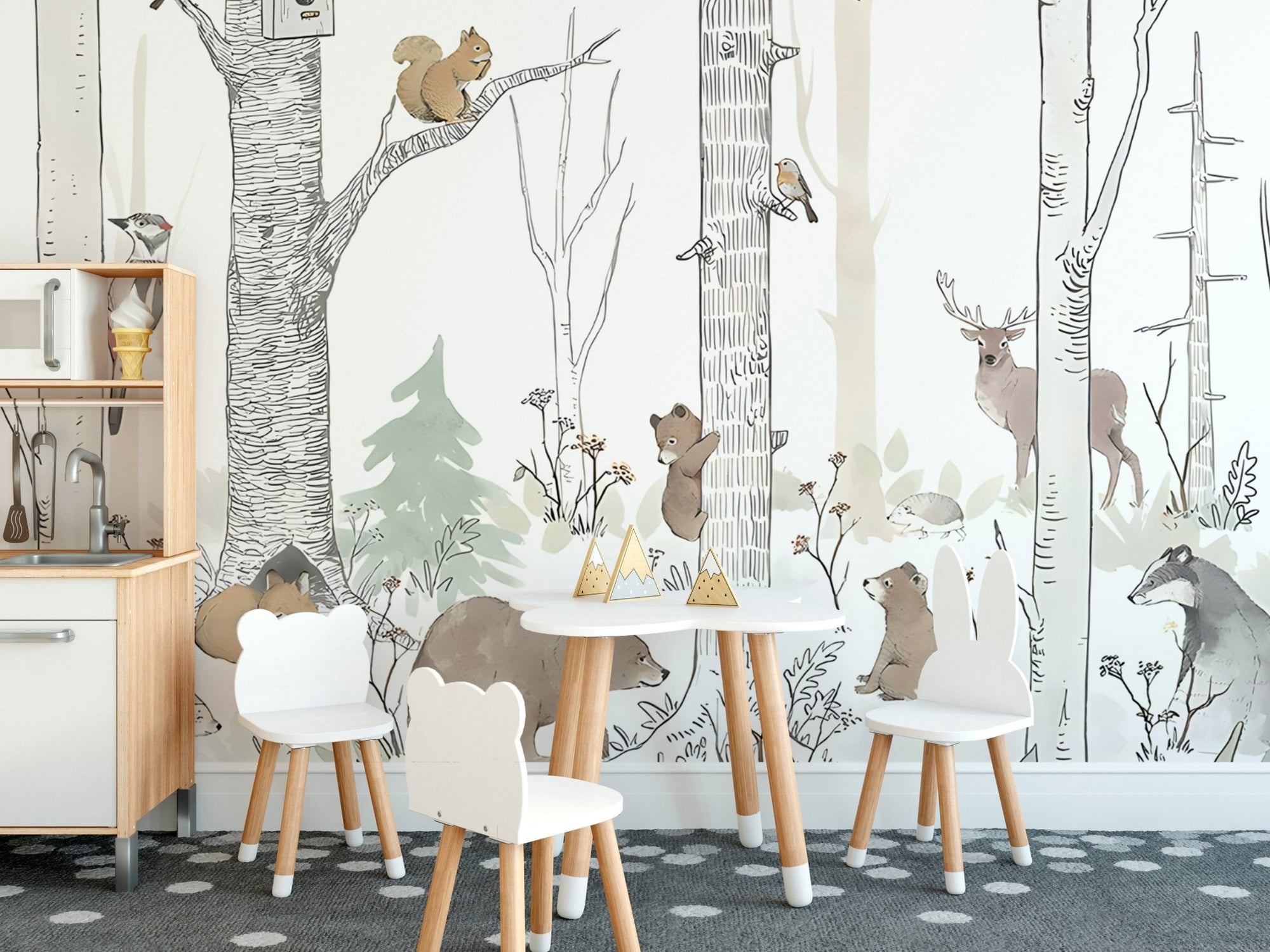 Watercolor Forest Animal Wall Mural B596
