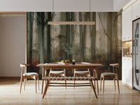 A calming serene forest wallpaper mural that defines a space.