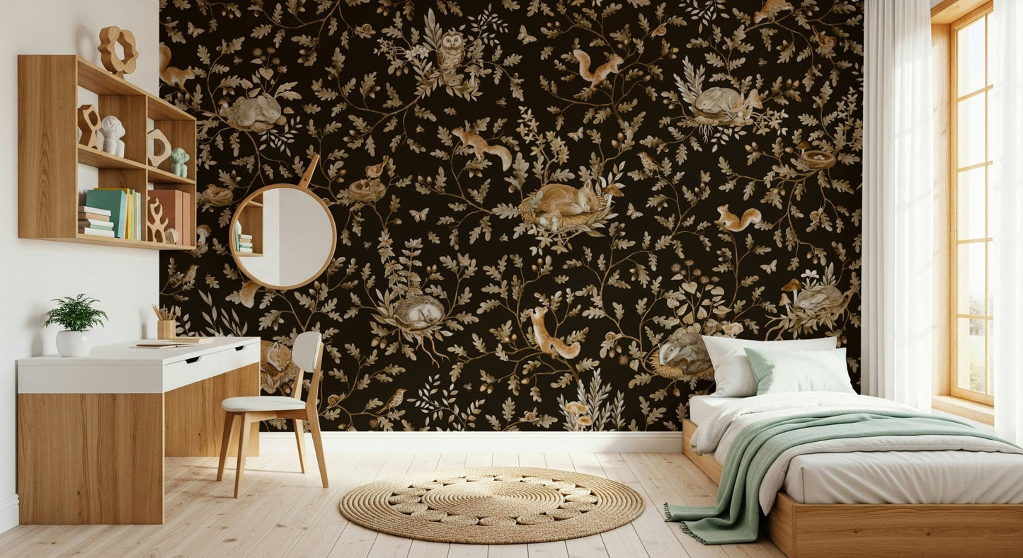 Nursery featuring the calming Enchanted Forest Naps Wall Mural