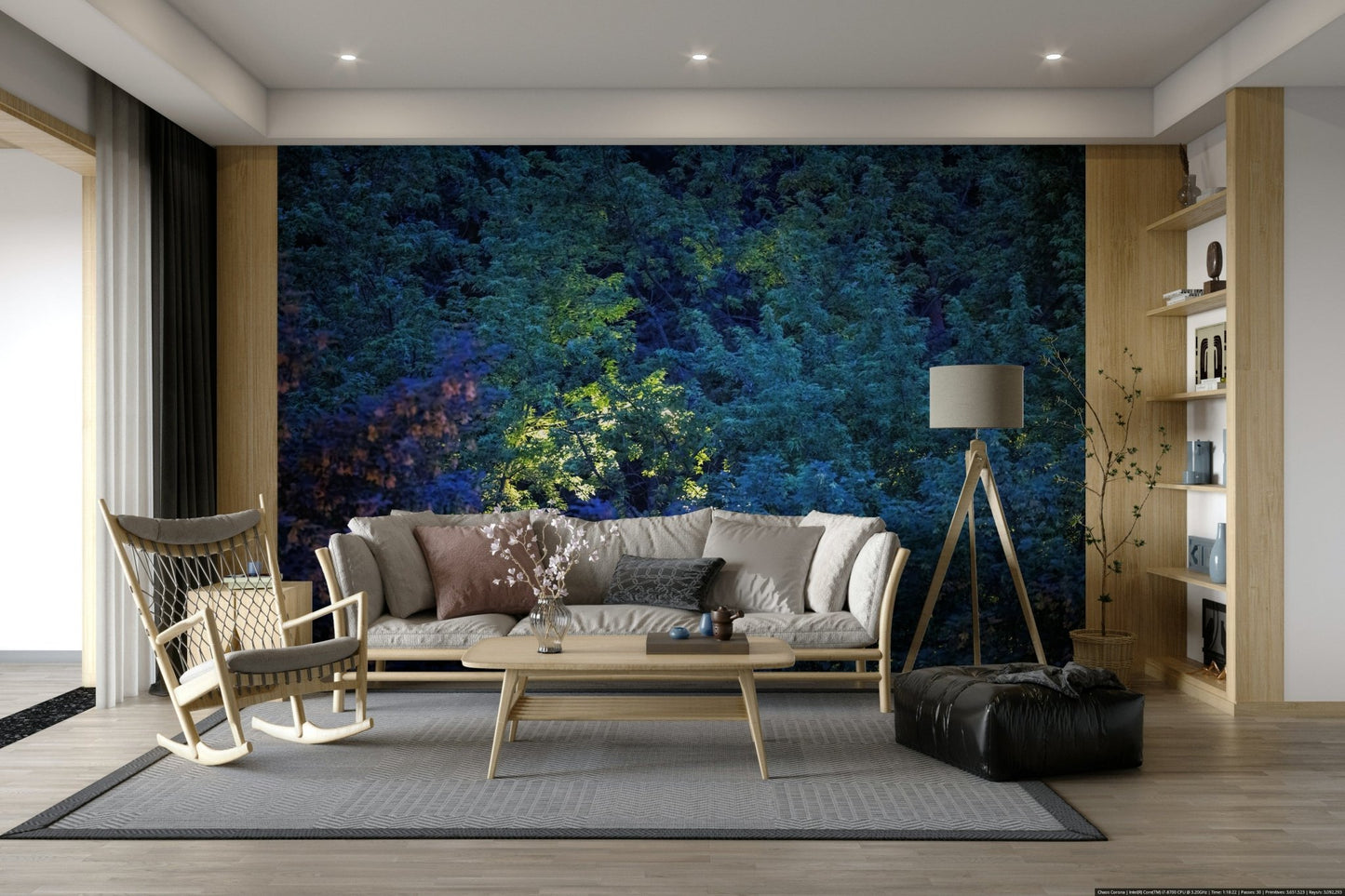 Blue and green foliage with ethereal light.

