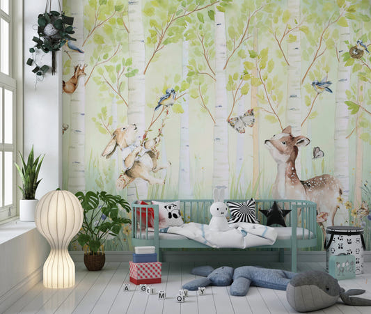 Enchanted Forest Nursery Friends mural for kids room