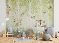 Enchanted Forest mural with deer and bunny