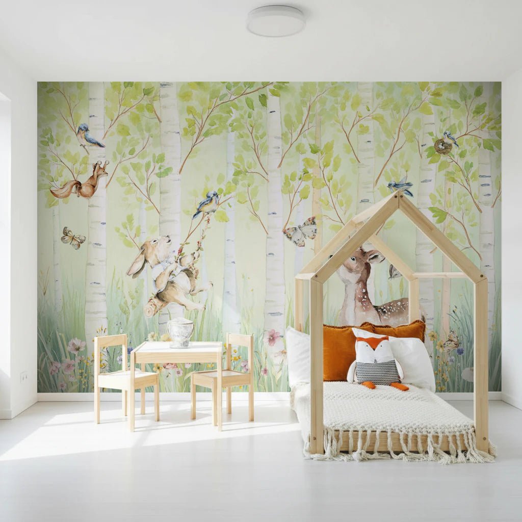 Enchanted Forest Nursery Friends mural in playroom