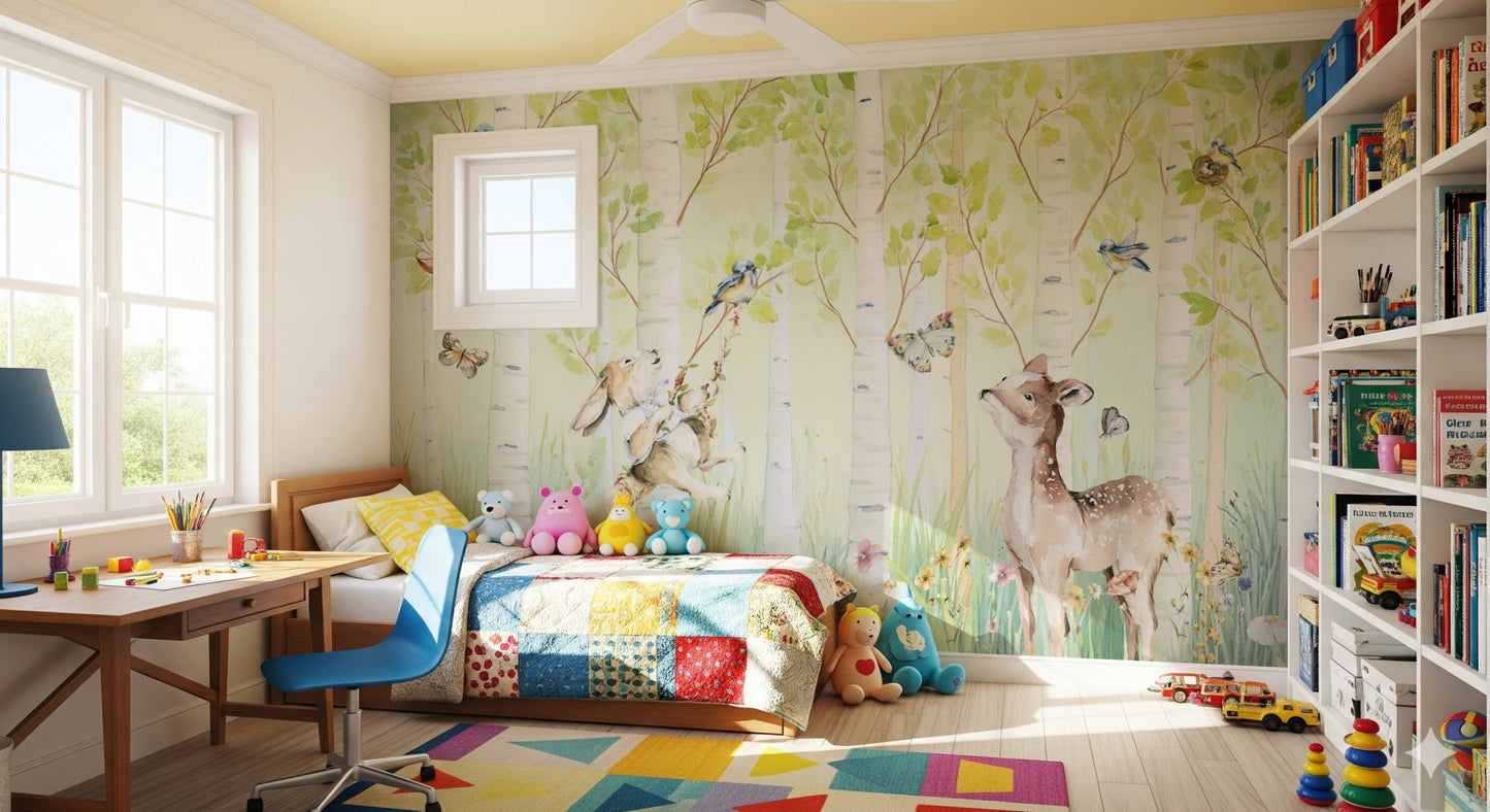 Nature themed wall mural for kids bedroom
