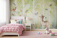 Watercolour forest wallpaper for nursery interior