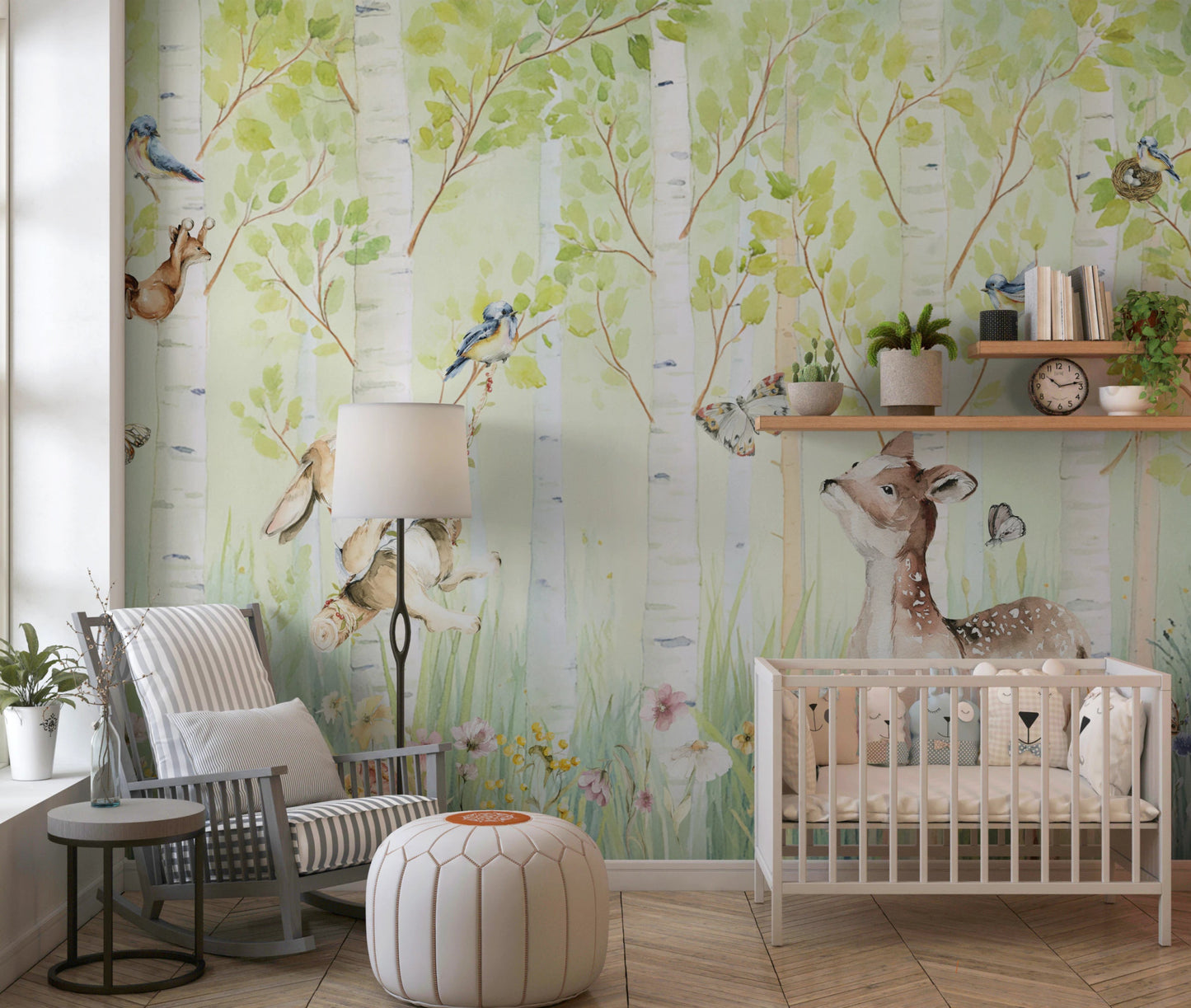 Woodland animals wallpaper for nursery feature wall