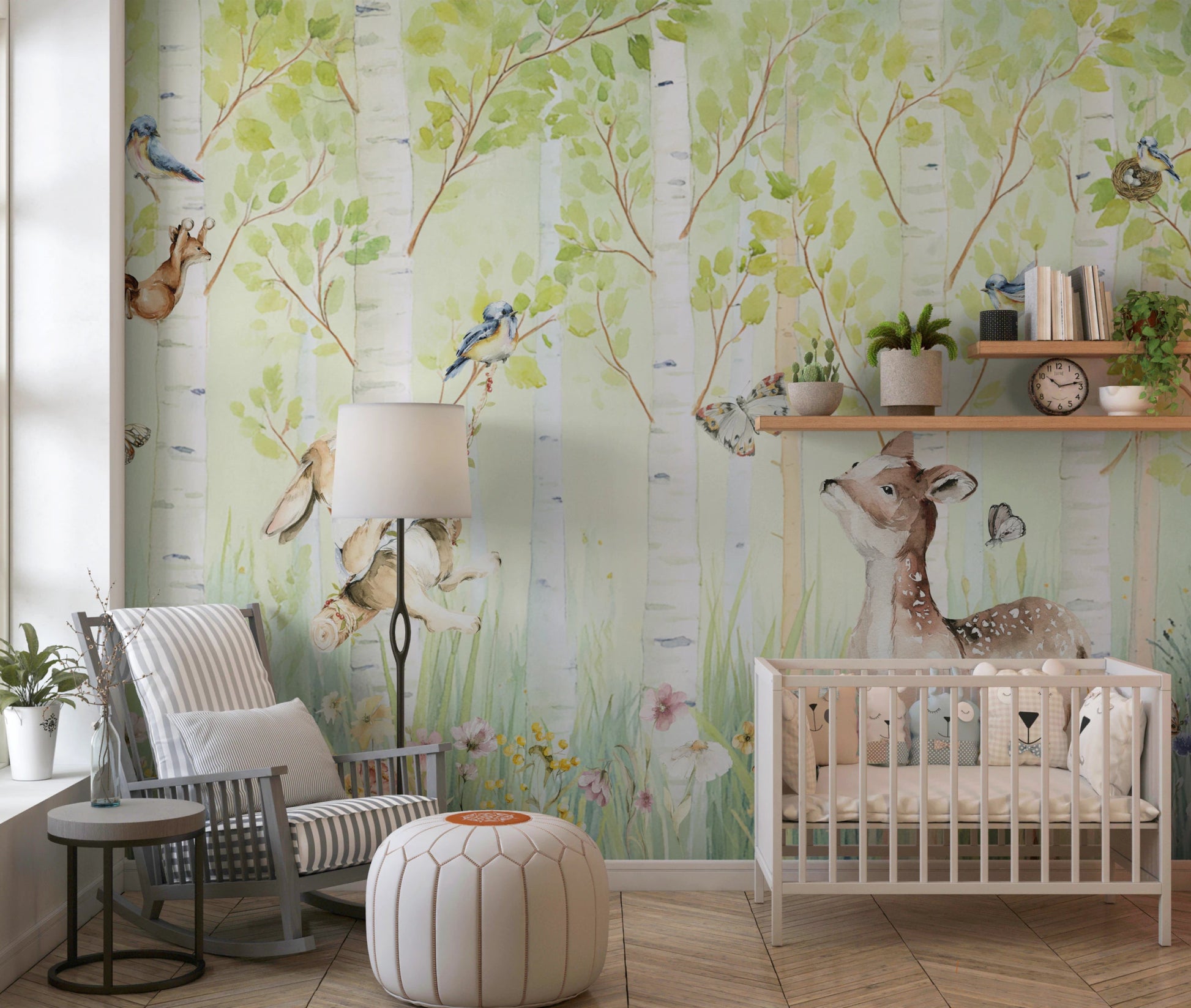 Woodland animals wallpaper for nursery feature wall