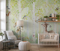 Woodland animals wallpaper for nursery feature wall