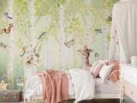 Forest animals wall mural in nursery bedroom