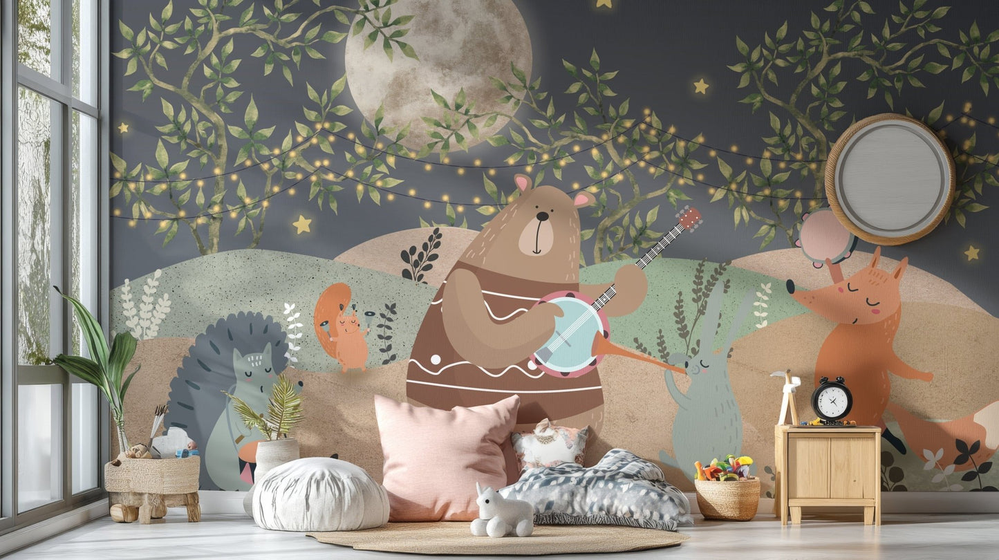 Whimsical forest mural with animals, C91