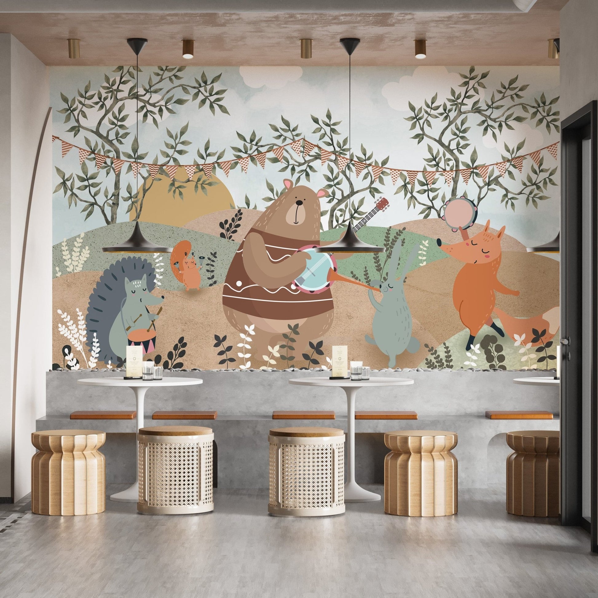 Forest animals party wallpaper
