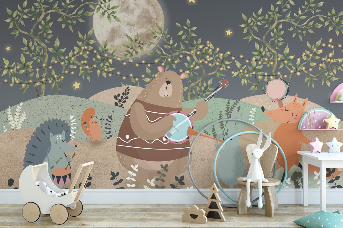 Magical woodland mural with starry sky, C91