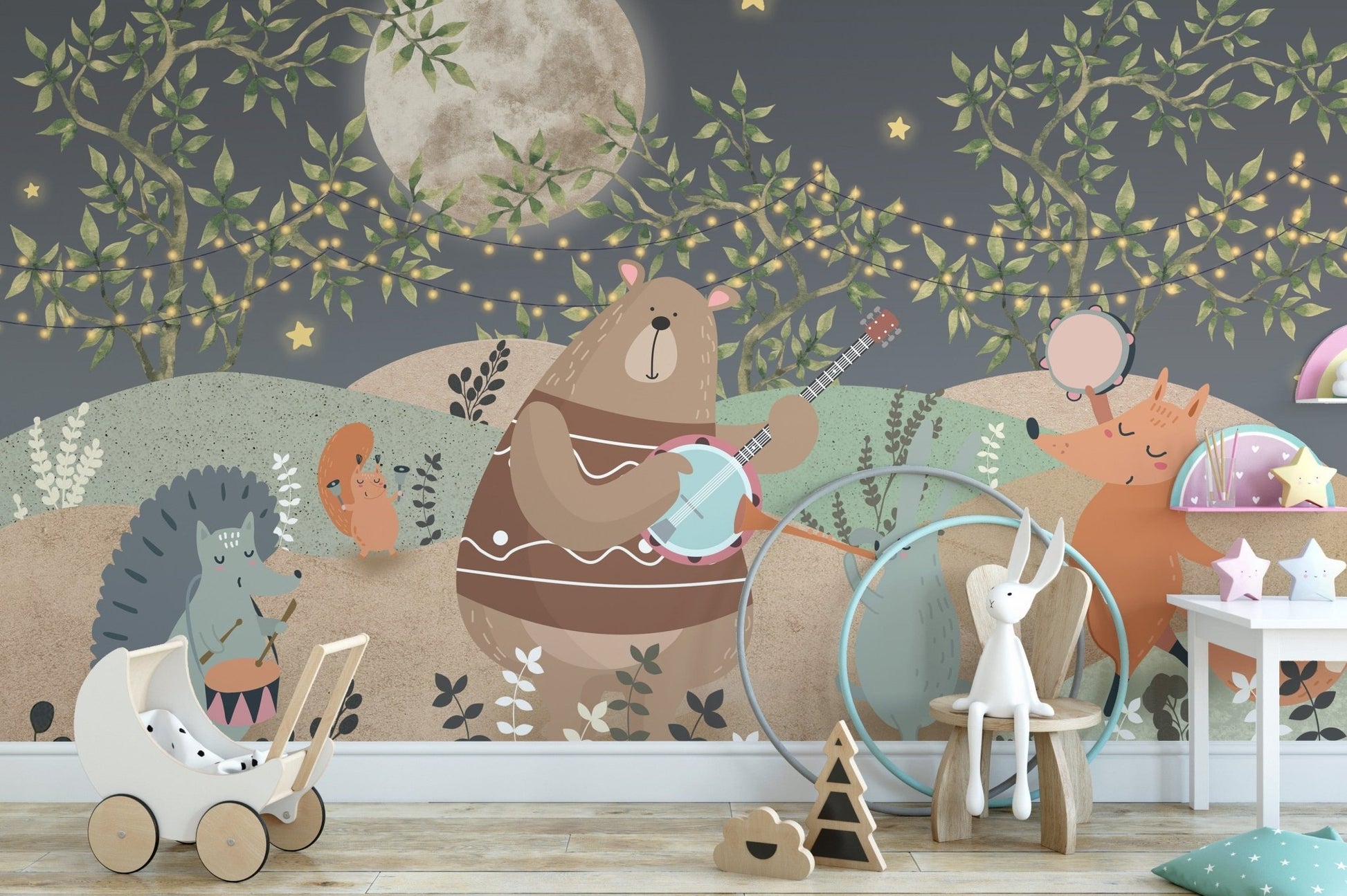 Magical woodland mural with starry sky, C91