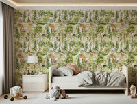 Enchanted Forest Tales lush green foliage wallpaper for walls.