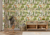 Enchanted Forest Tales whimsical teepee peel and stick wallpaper.
