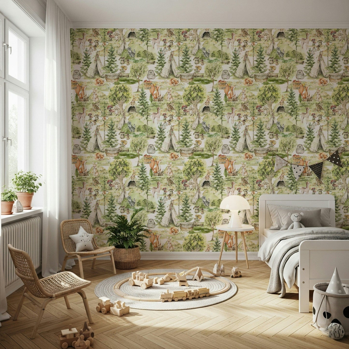 Enchanted Forest Tales forest glade peel and stick wallpaper.