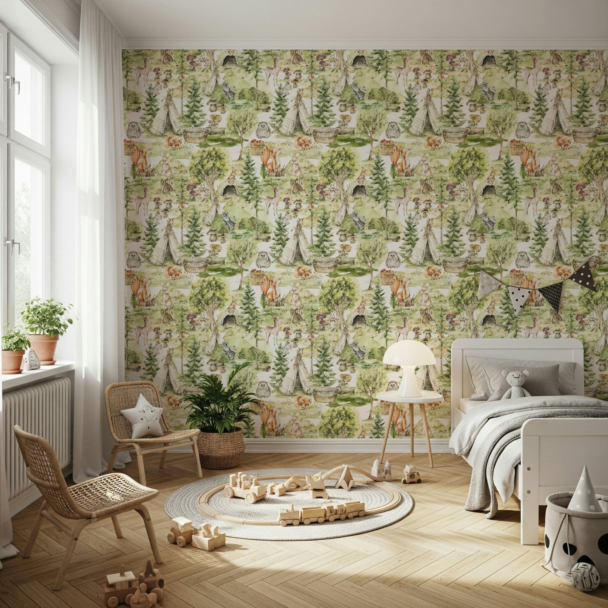 Enchanted Forest Tales forest glade peel and stick wallpaper.