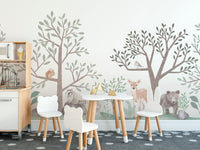 Whimsical animal wallpaper with forest watercolor art