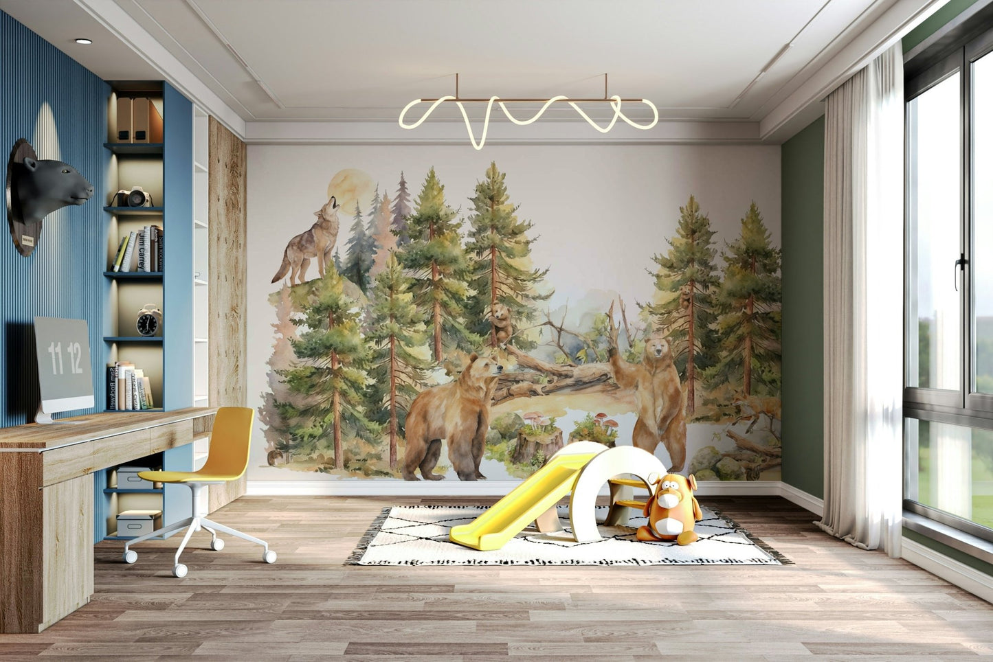 Woodland themed wall mural with lush greenery., GD1240