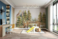 Woodland themed wall mural with lush greenery., GD1240