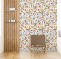Nature-inspired wall mural with colorful birds

