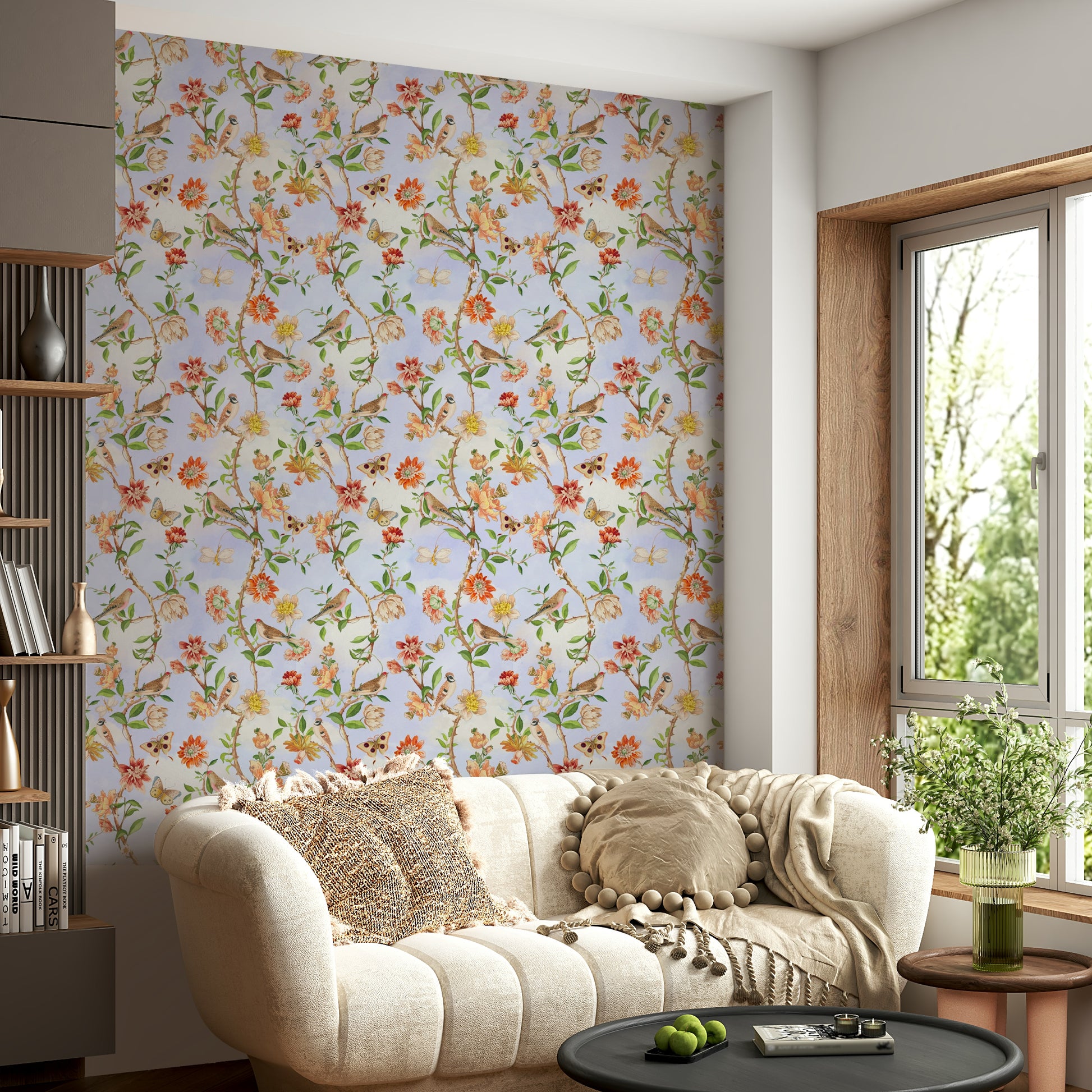 Peaceful bird-themed wallpaper for bedrooms

