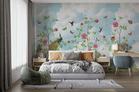 Soft-toned garden mural with layered foliage

