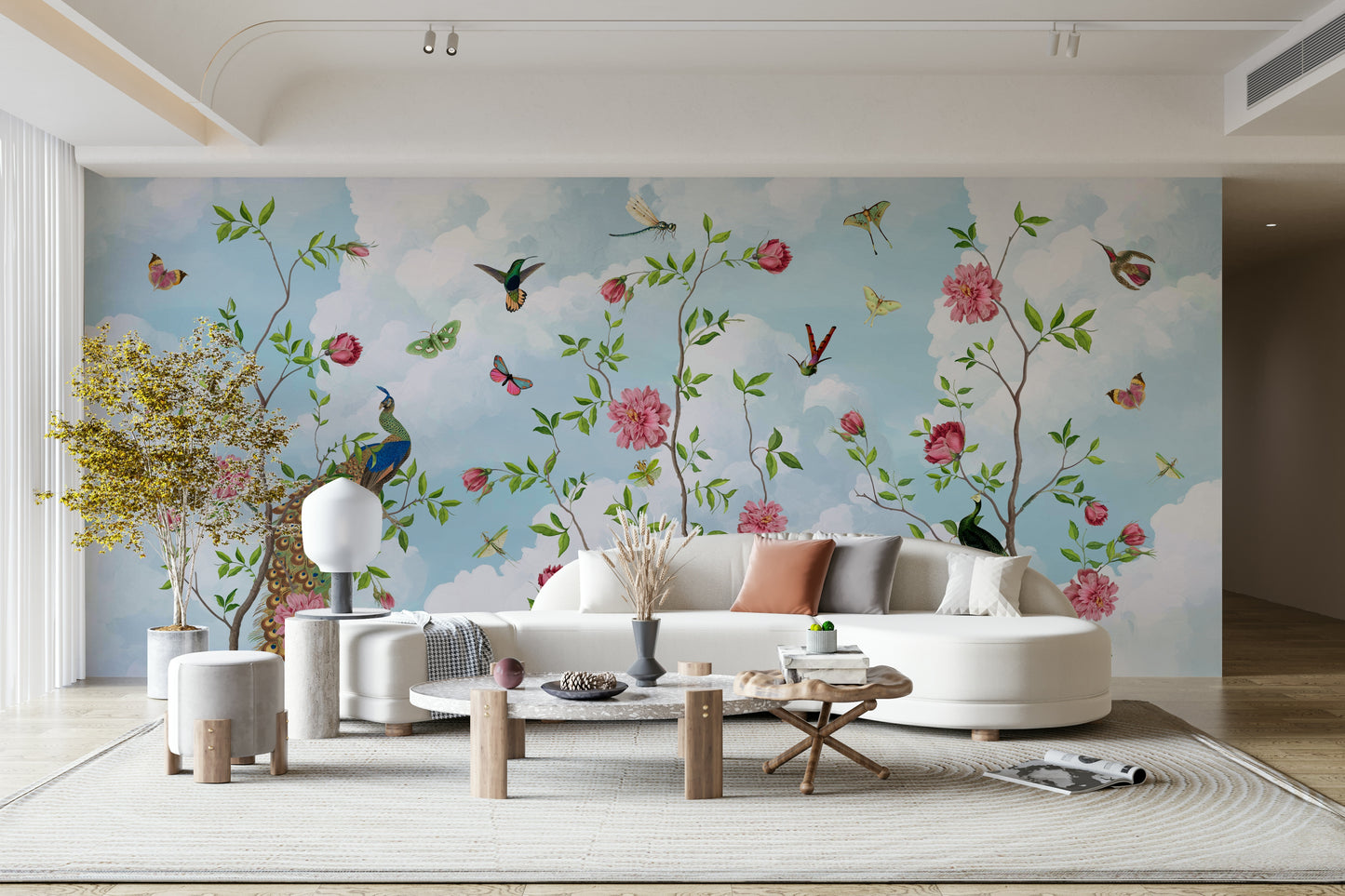 Romantic flower wallpaper in enchanted garden style

