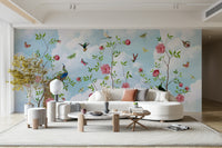 Romantic flower wallpaper in enchanted garden style

