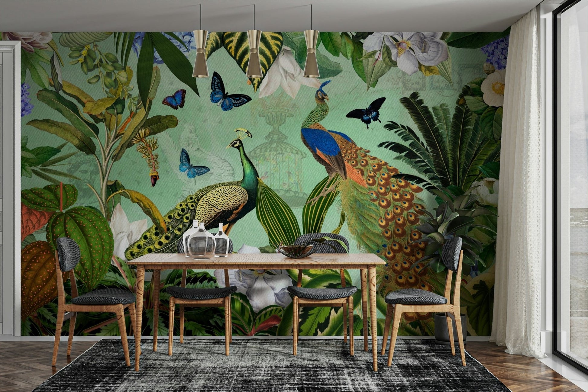 Enchanted garden landscape mural with vibrant flora

