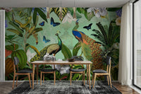 Enchanted garden landscape mural with vibrant flora

