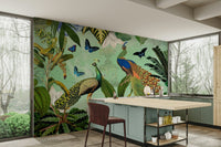 Lush green and colorful garden mural for interiors

