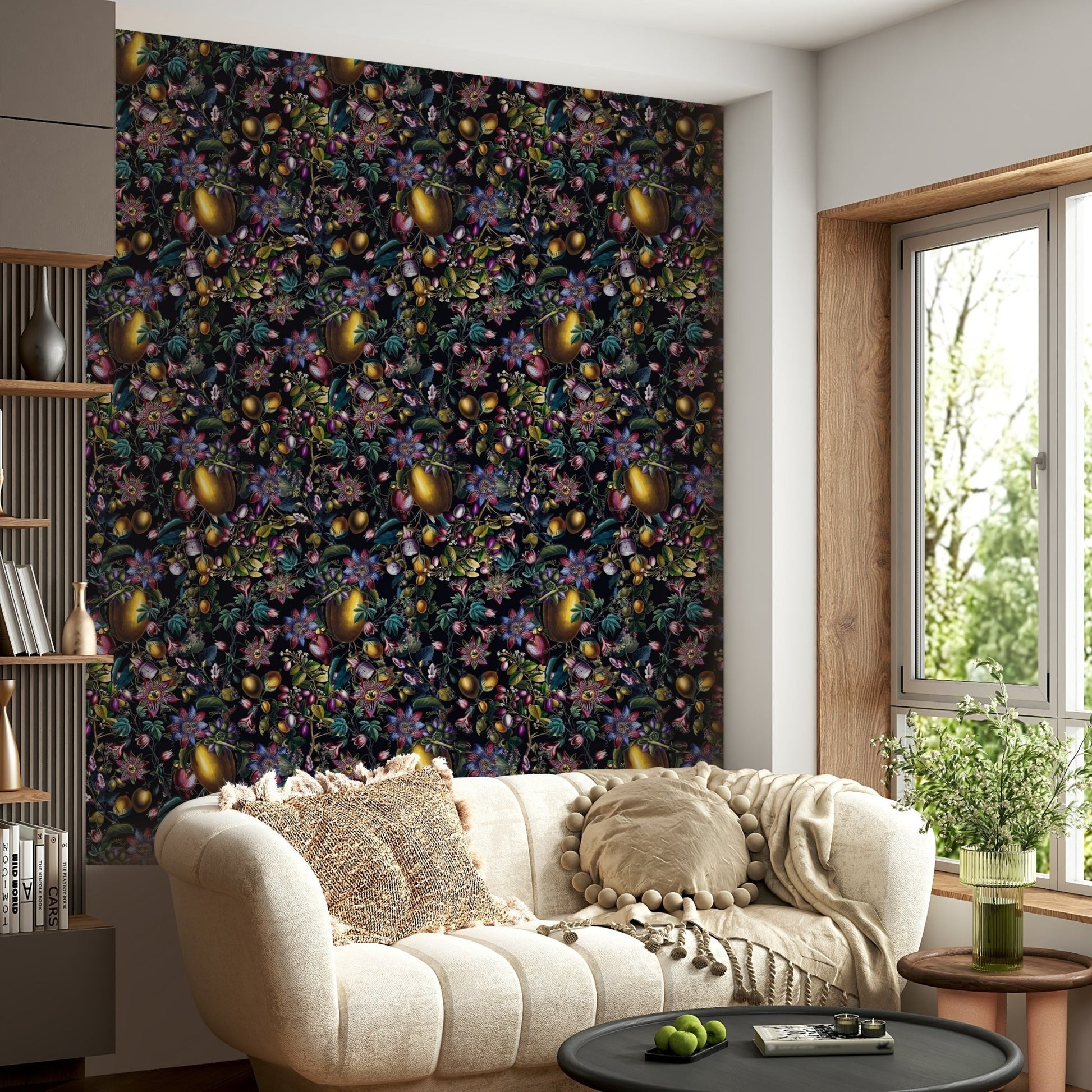 Soft pastel enchanted garden wallpaper for living room