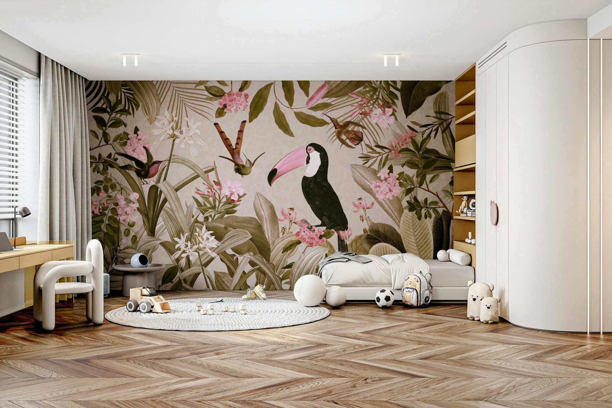 Jungle-themed mural with rich greenery and scenic beauty.

