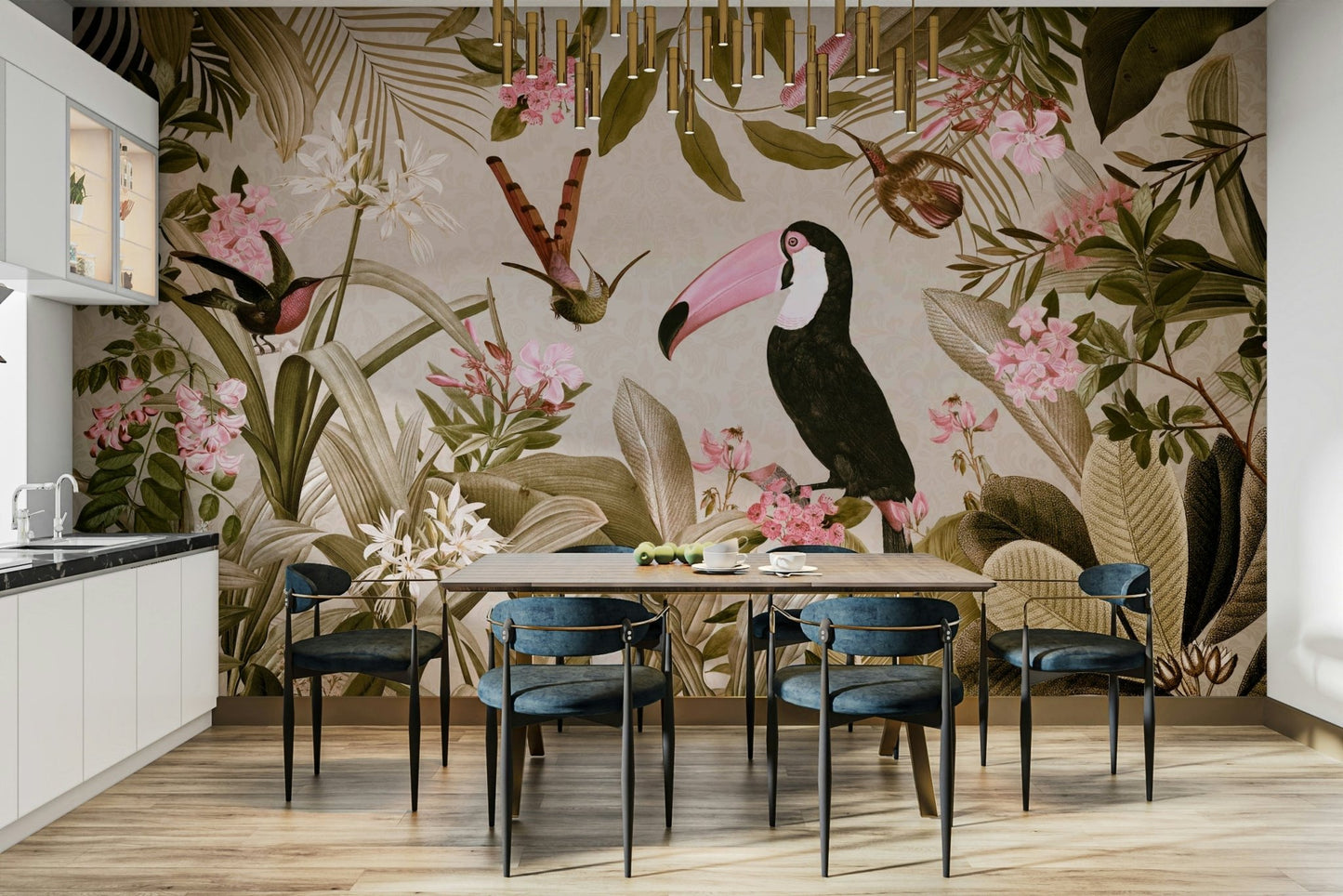 Nature-inspired wall mural featuring a lush jungle scene.

