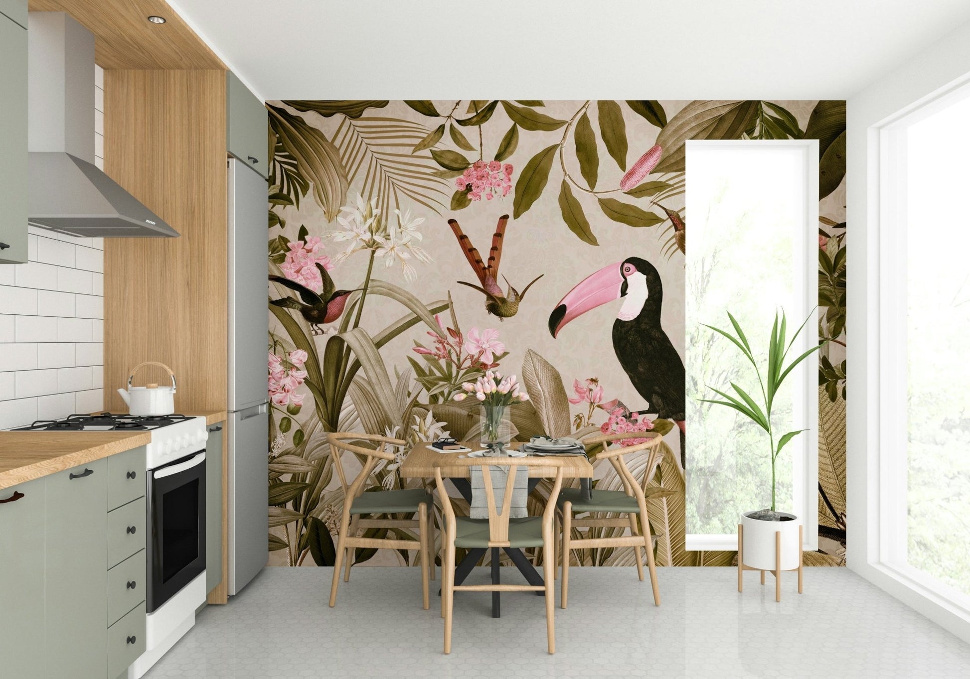 Enchanted tropical jungle mural for a bold wall design.

