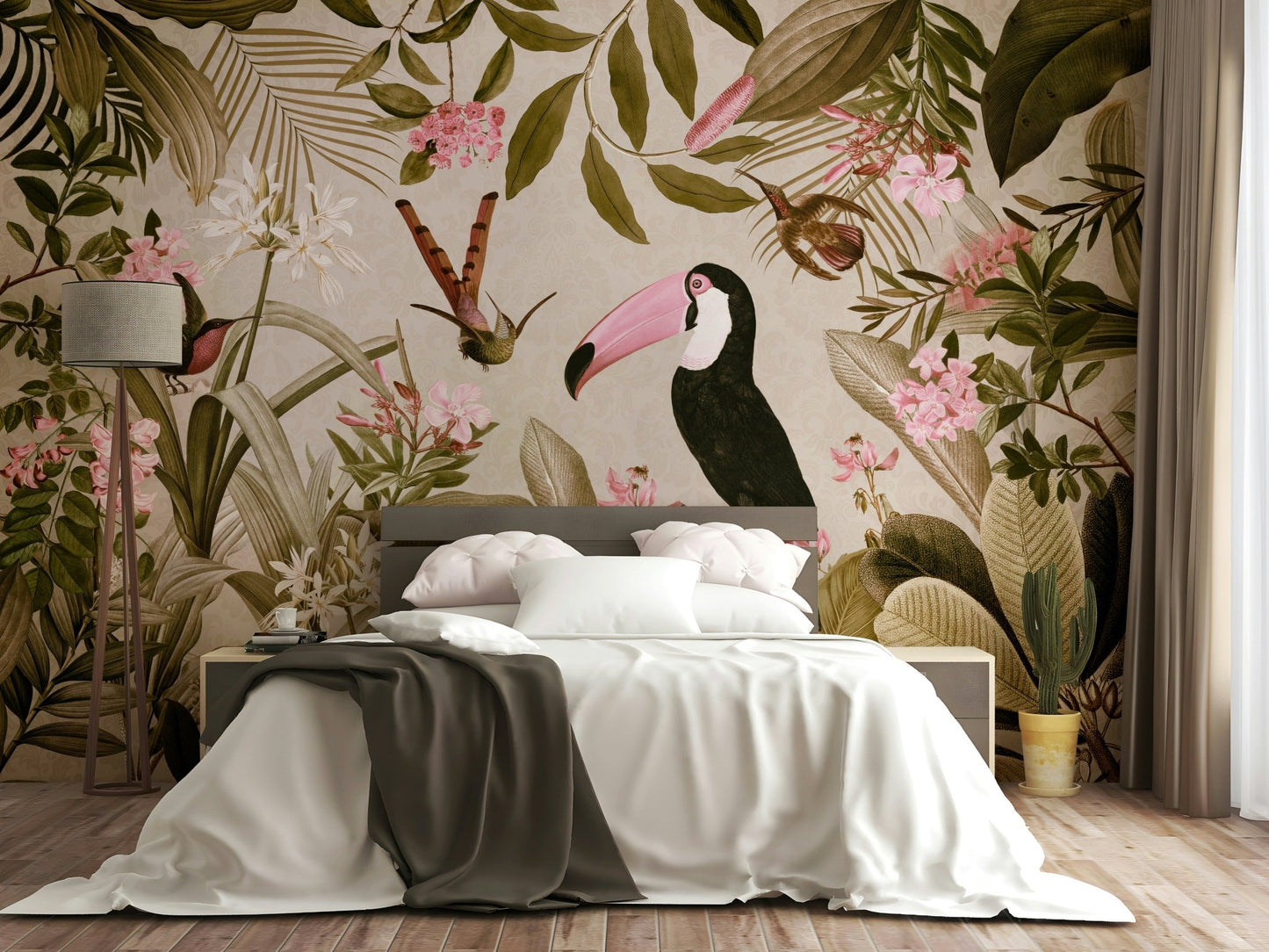 Lush jungle mural with vibrant greenery and tropical vibe.

