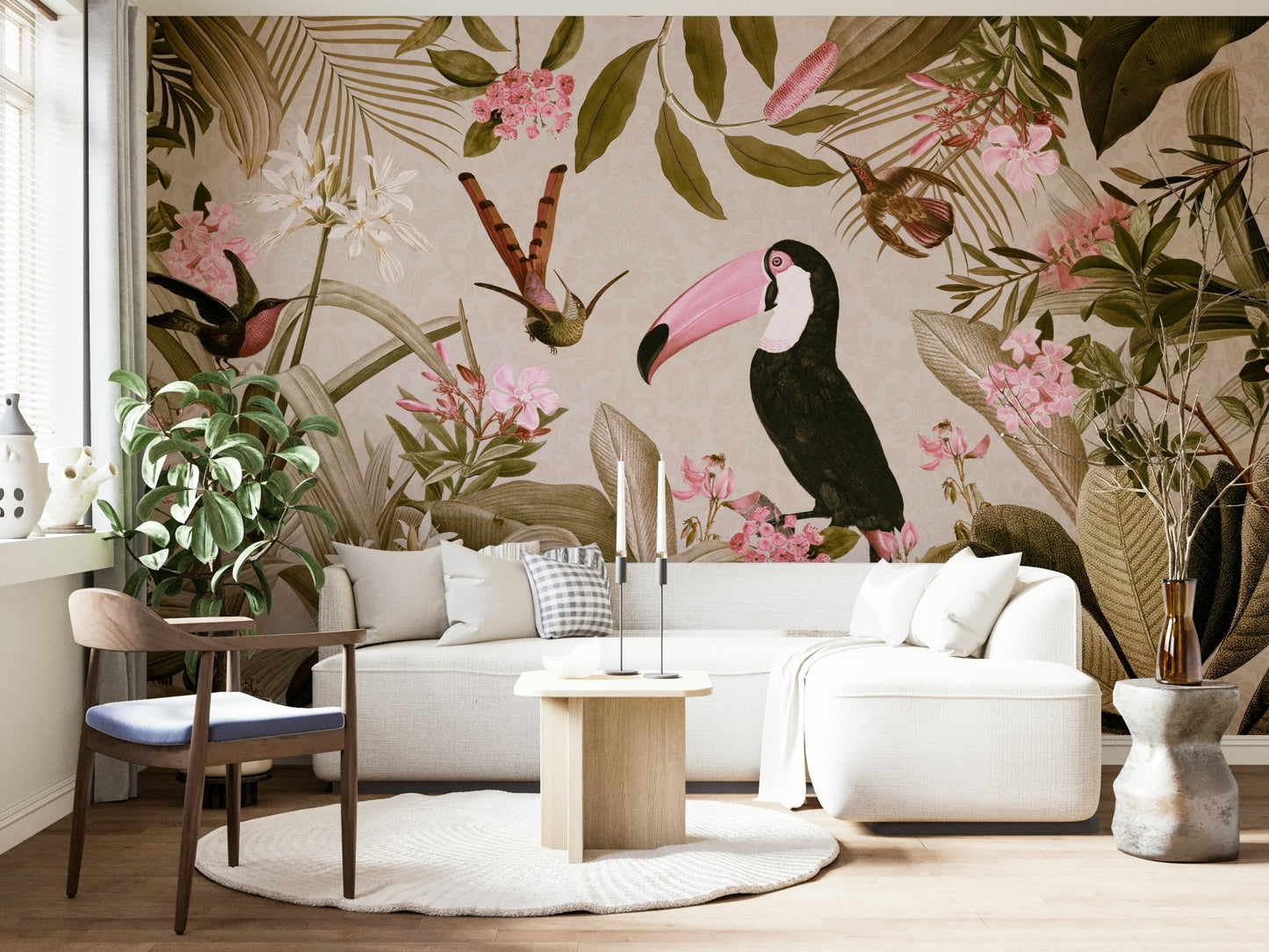 Green jungle mural perfect for nature lovers' walls.

