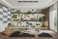 An artistic lush foliage mural on minimalist wallpaper.

