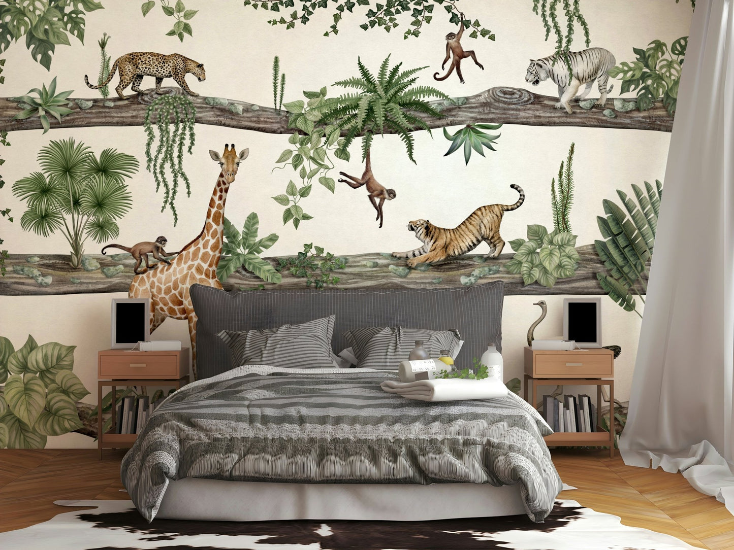 A graceful tropical leaf wall mural in rich, green tones.

