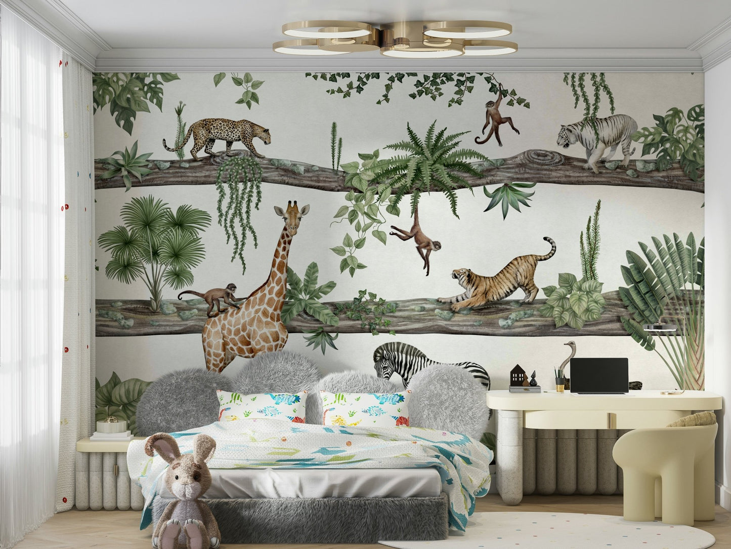 An artistic exotic landscape mural for home decor.

