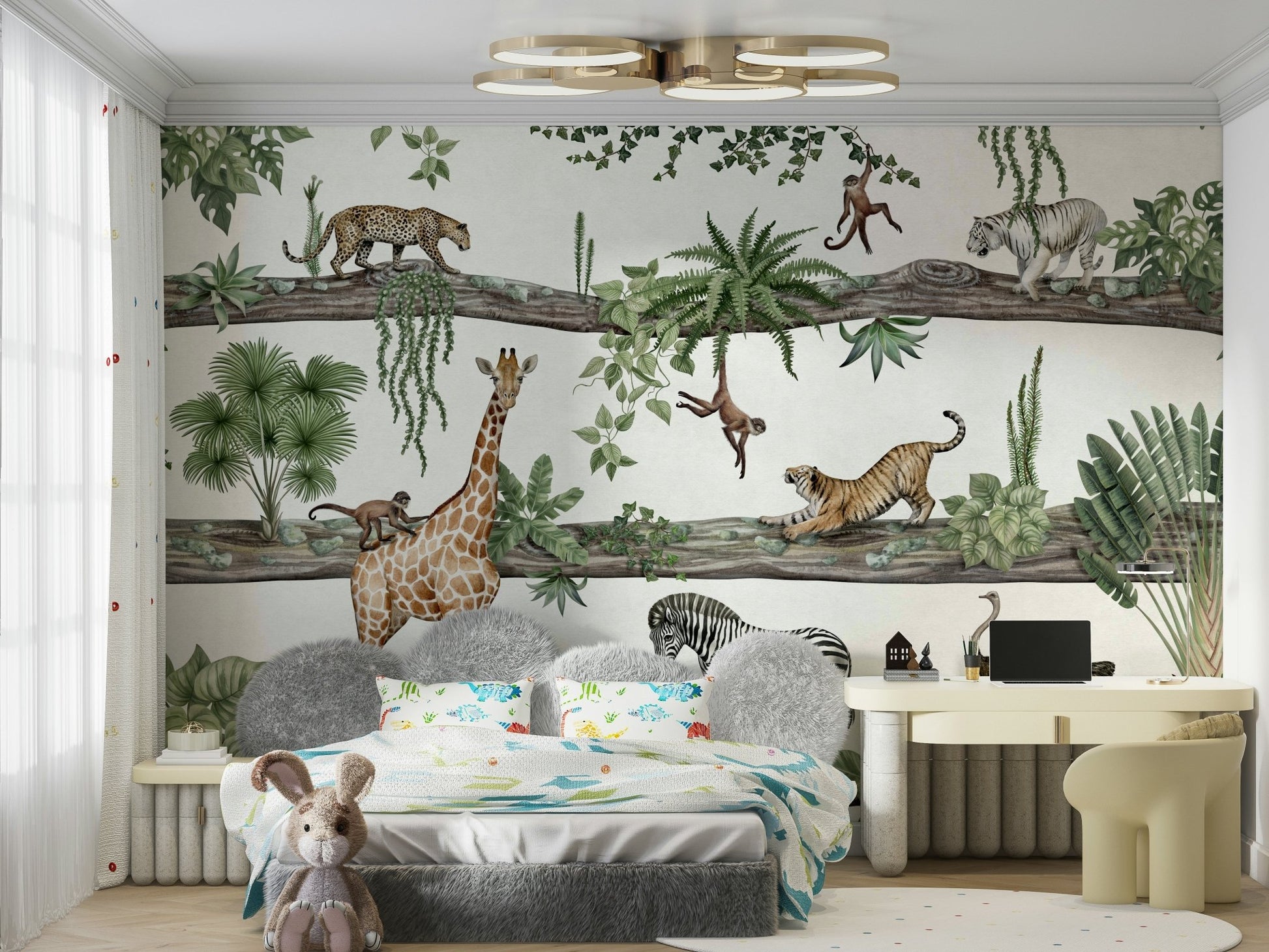 An artistic exotic landscape mural for home decor.

